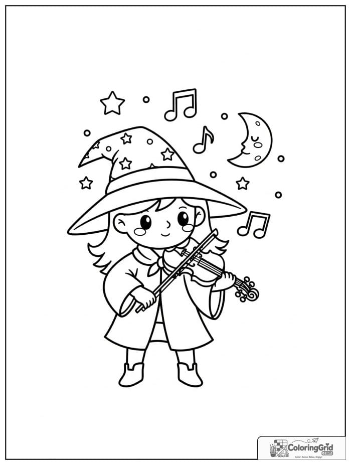 Wizard Coloring Pages showing a wizard playing a violin.