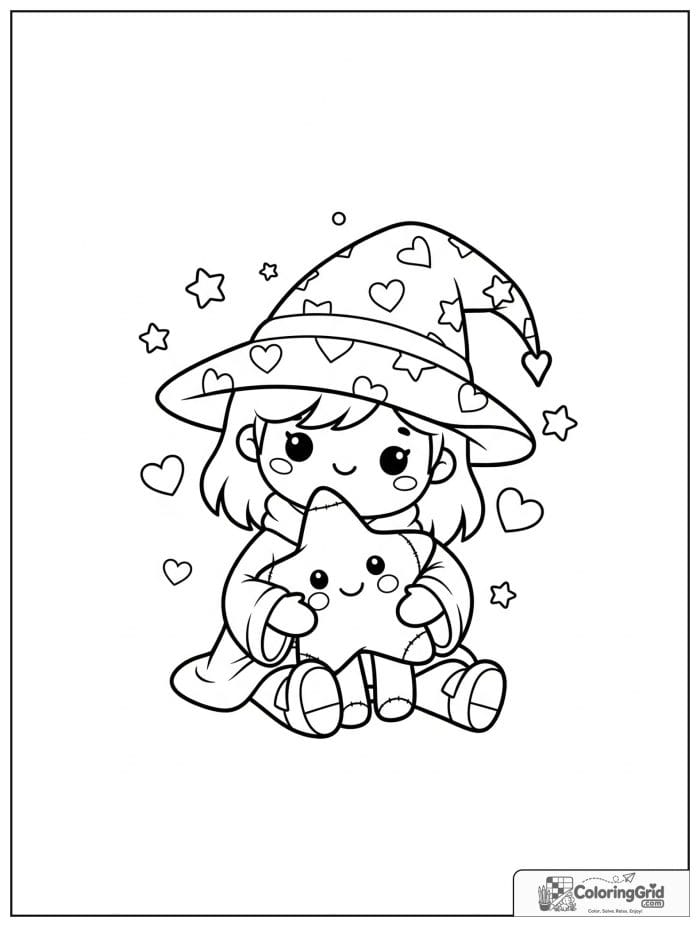 Wizard Coloring Pages showing a wizard with a plush star toy.