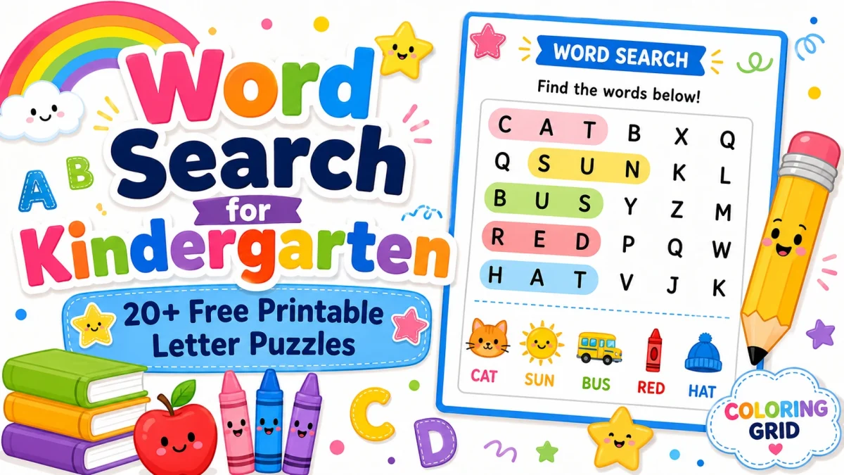 Word Search for Kindergarten featured illustration for Word Search for Kindergarten: 20+ Letter Puzzles