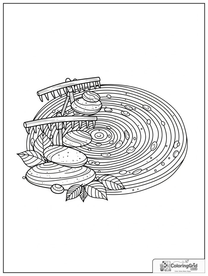 Relaxing zen garden mandala with rake-like lines and pebble circles.