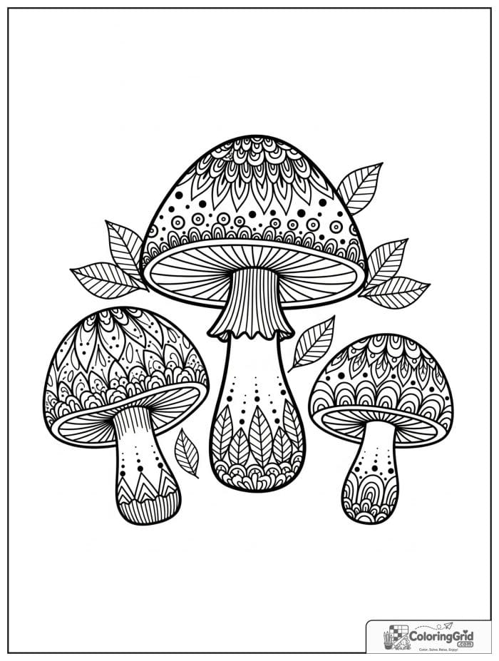 Zentangle mushroom trio in black and white