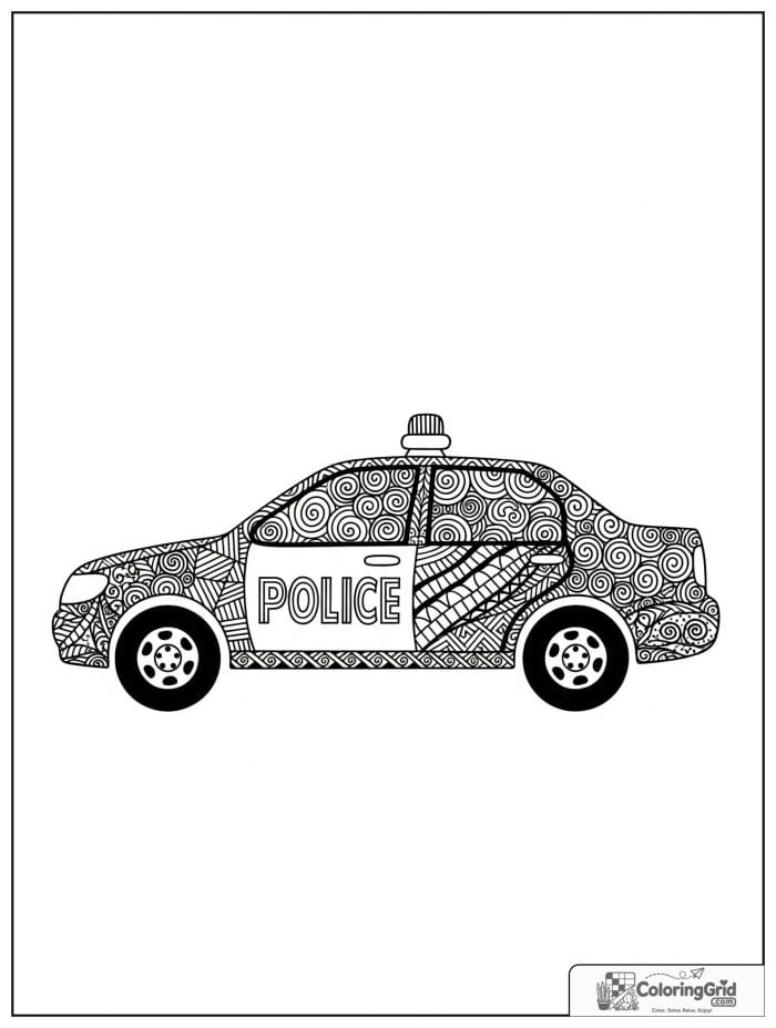 Zentangle police car pattern black and white art