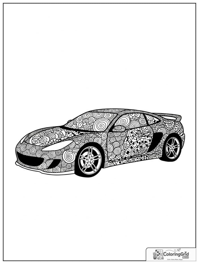 Zentangle sports car in black and white