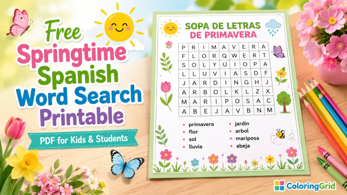 free springtime spanish word search featured illustration for Free Springtime Spanish Word Search Printable (PDF) for Kids & Students