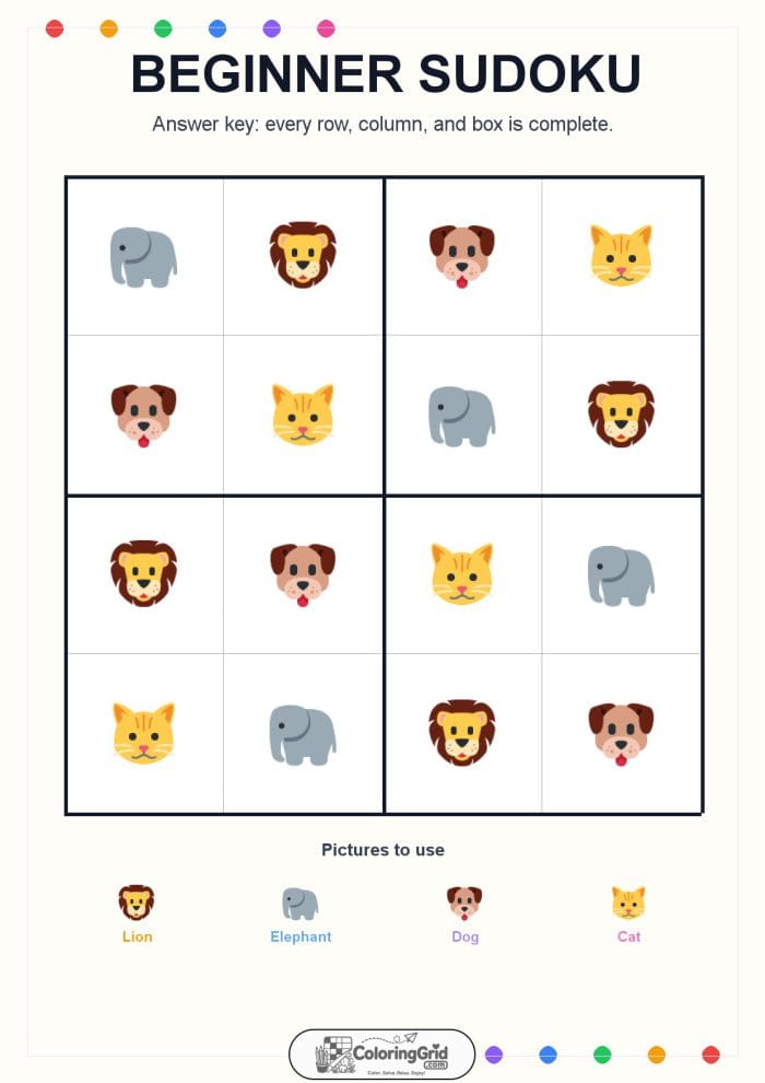Beginner Sudoku 4x4 Puzzle 001 - ANSWER