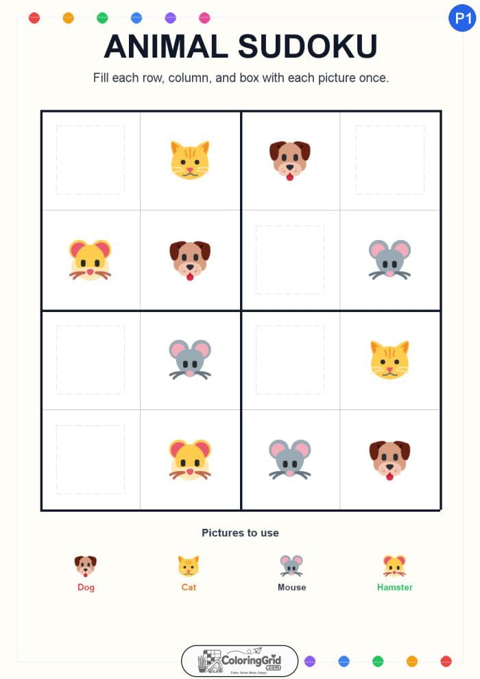 Animal Sudoku 4x4 Puzzle 001