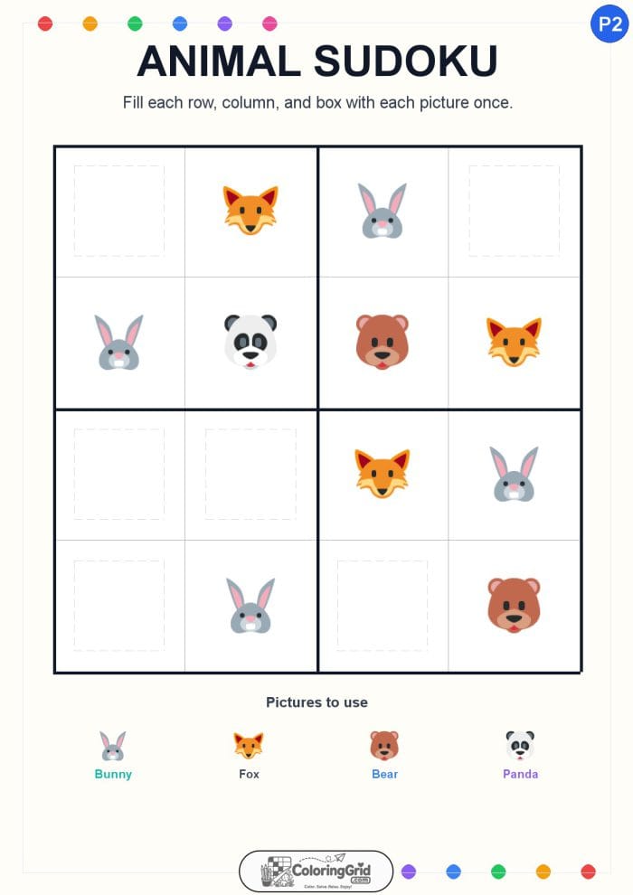 Animal Sudoku 4x4 Puzzle 002