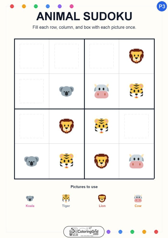 Animal Sudoku 4x4 Puzzle 003