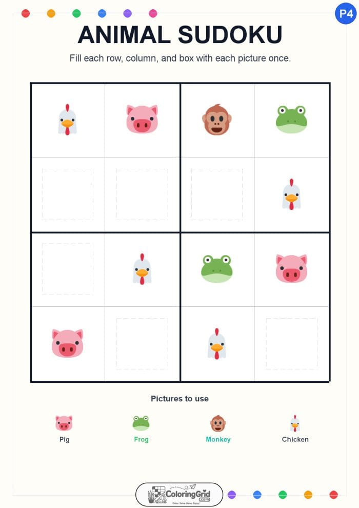 Animal Sudoku 4x4 Puzzle 004