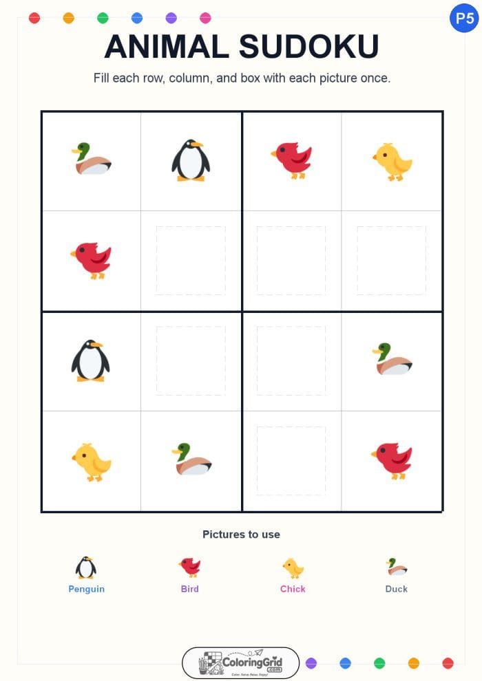 Animal Sudoku 4x4 Puzzle 005