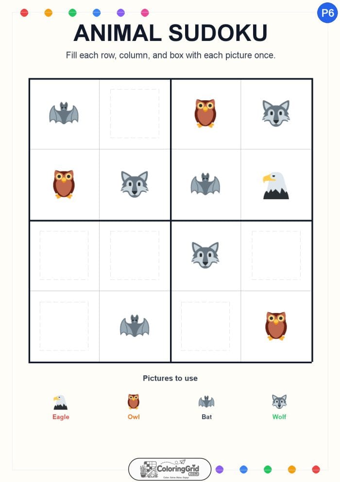 Animal Sudoku 4x4 Puzzle 006