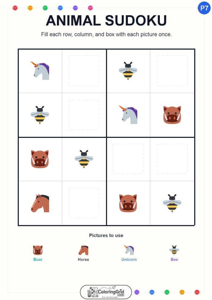 Animal Sudoku 4x4 Puzzle 007