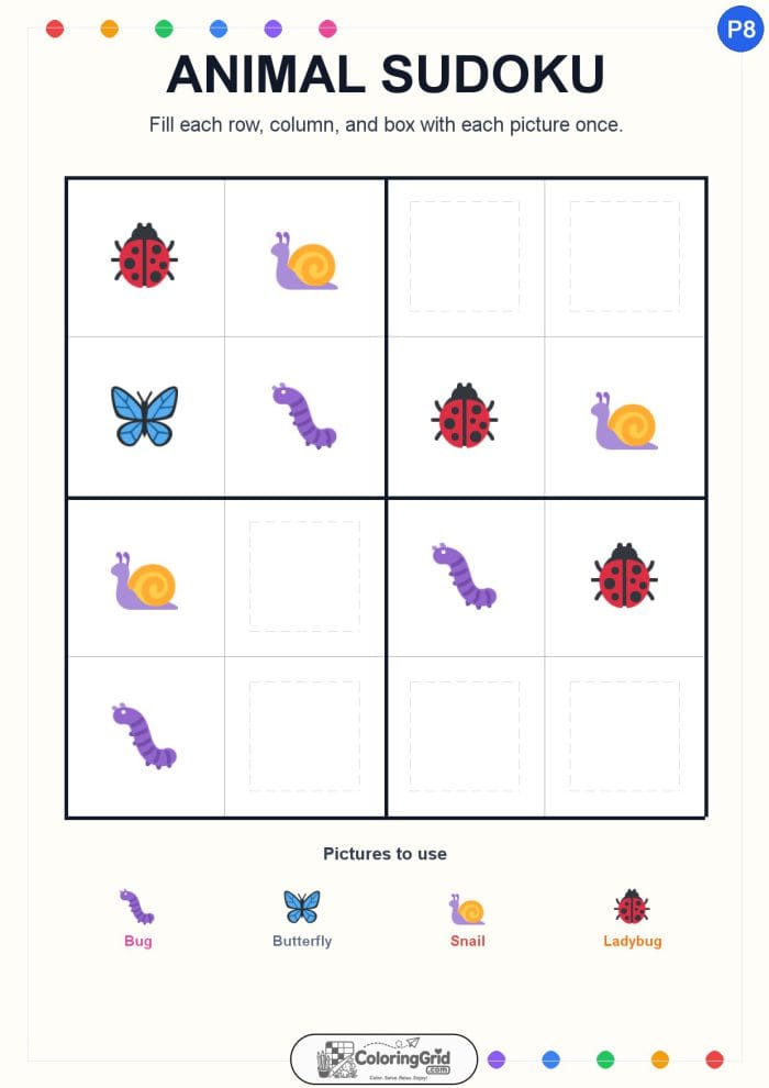 Animal Sudoku 4x4 Puzzle 008