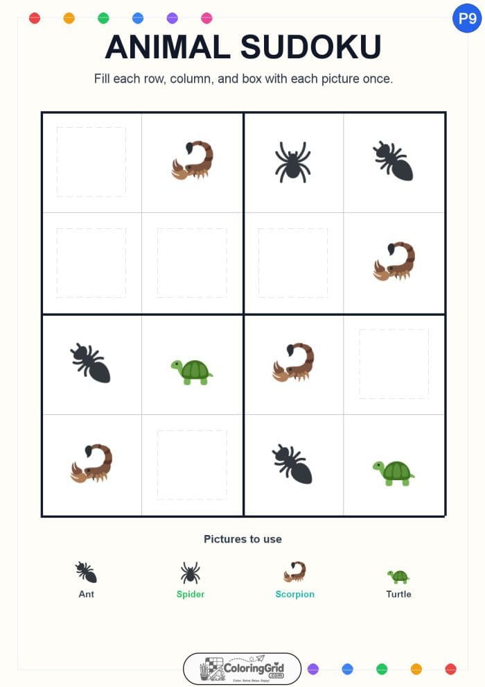 Animal Sudoku 4x4 Puzzle 009