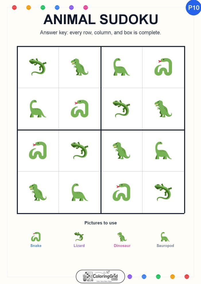 Animal Sudoku 4x4 Puzzle 010 - ANSWER