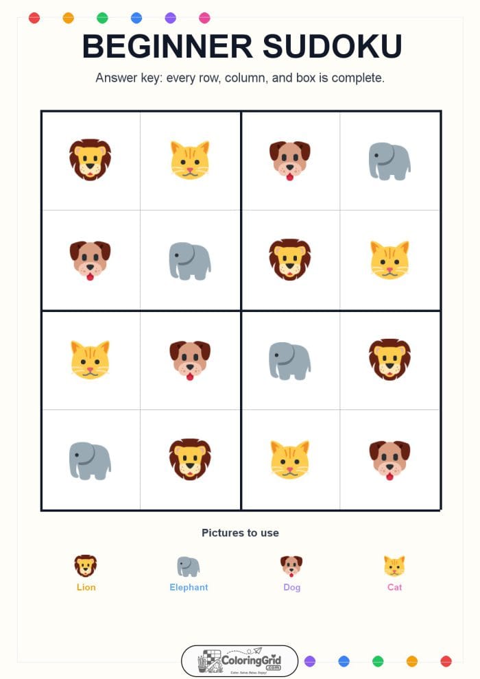 Beginner Sudoku 4x4 Puzzle 013 - ANSWER