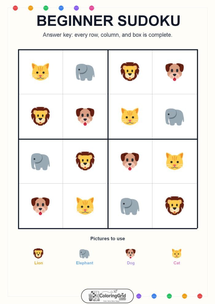 Beginner Sudoku 4x4 Puzzle 017 - ANSWER