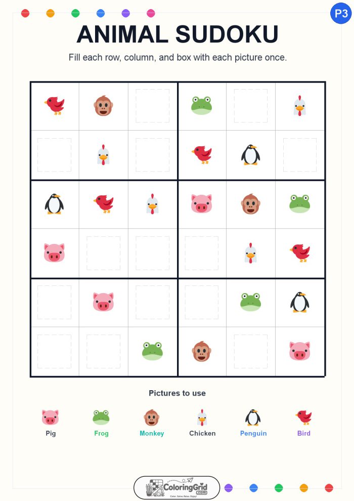 Animal Sudoku 6x6 Puzzle 003
