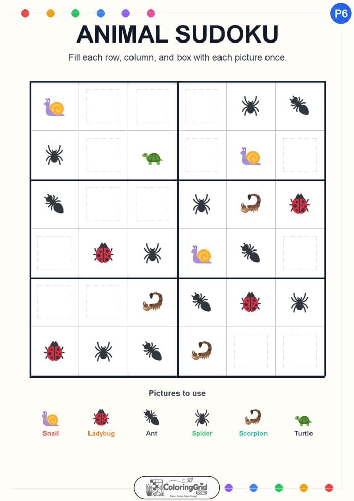 Animal Sudoku 6x6 Puzzle 006