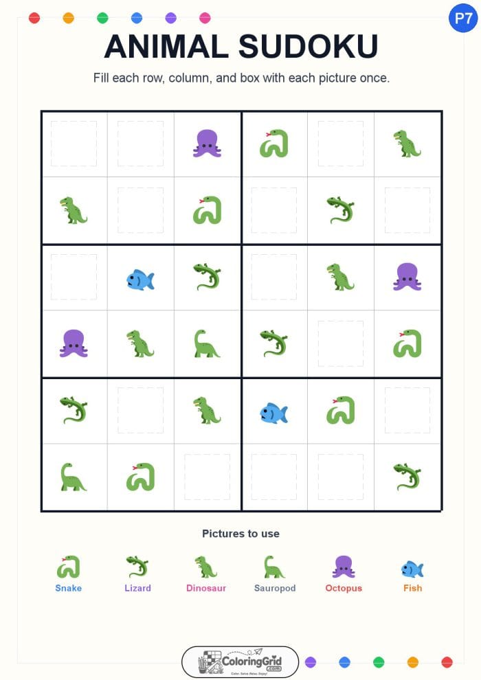 Animal Sudoku 6x6 Puzzle 007