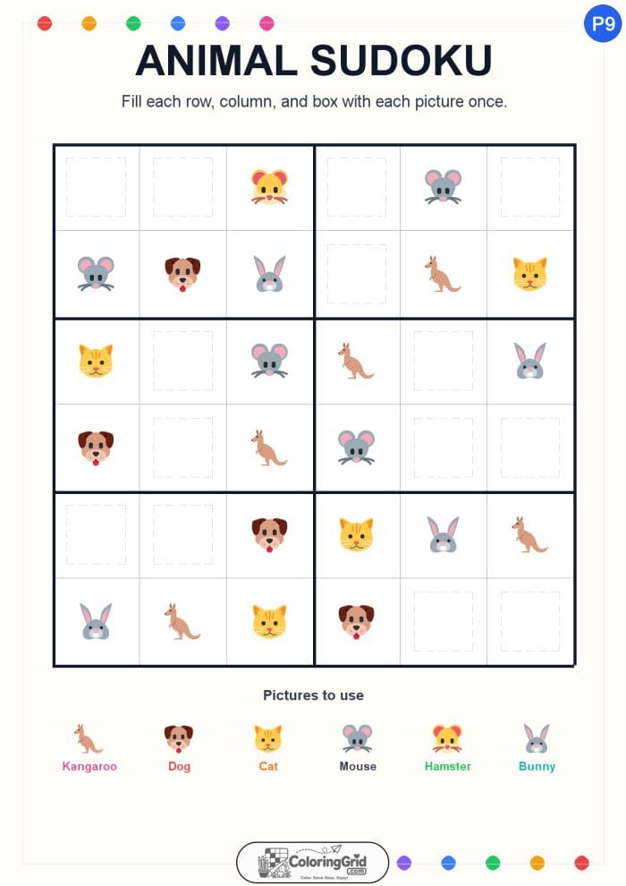 Animal Sudoku 6x6 Puzzle 009