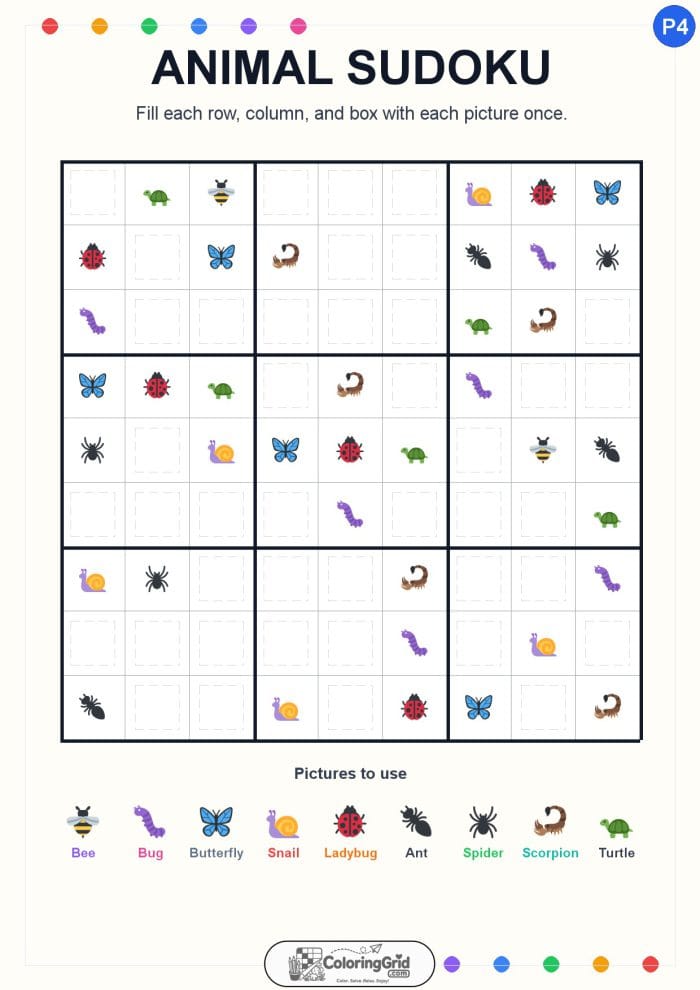 Animal Sudoku 9x9 Puzzle 004