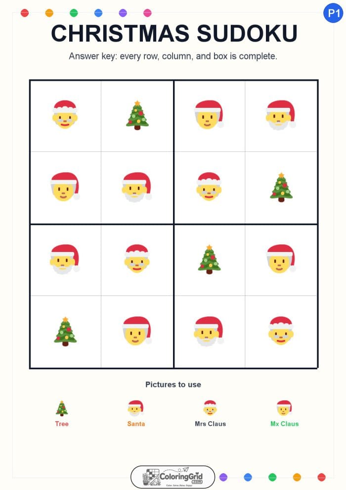 Christmas Sudoku 4x4 Puzzle 001 - ANSWER