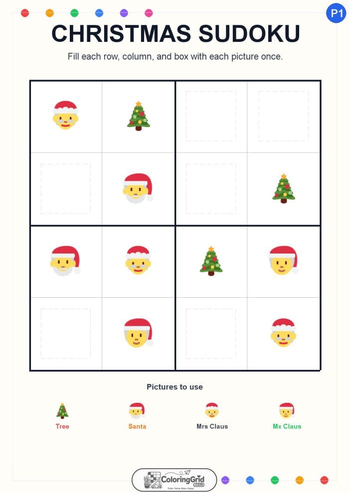 Christmas Sudoku 4x4 Puzzle 001