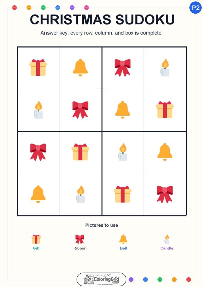 Christmas Sudoku 4x4 Puzzle 002 - ANSWER