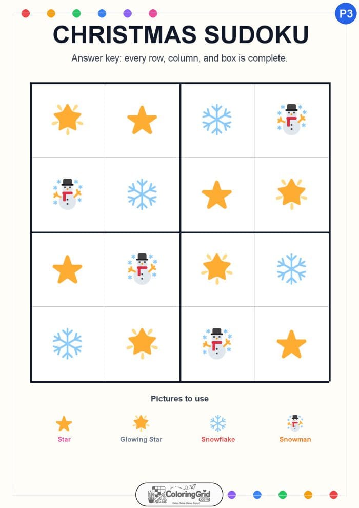 Christmas Sudoku 4x4 Puzzle 003 - ANSWER