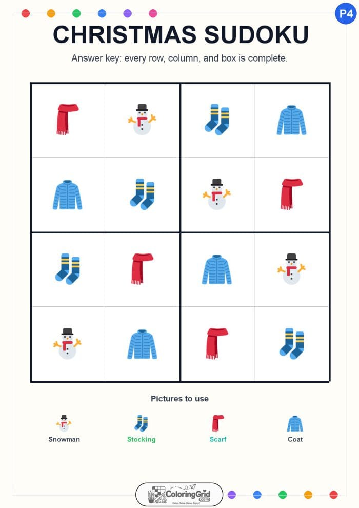 Christmas Sudoku 4x4 Puzzle 004 - ANSWER
