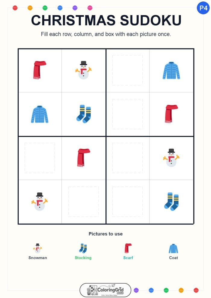 Christmas Sudoku 4x4 Puzzle 004
