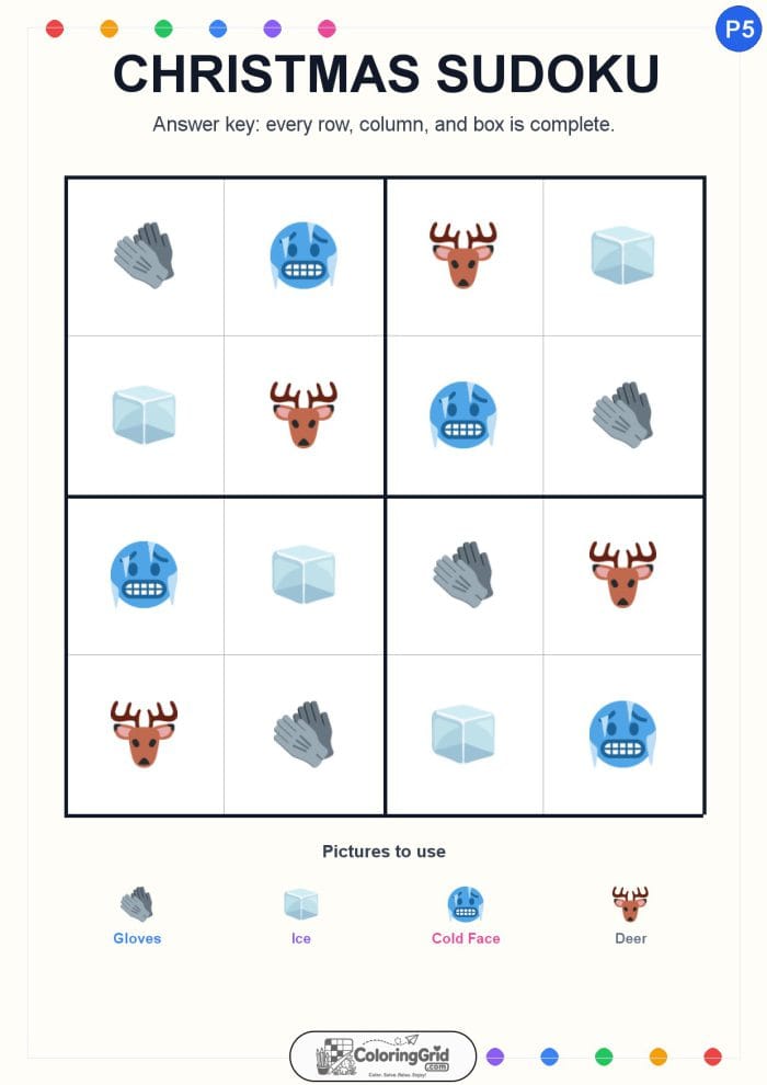 Christmas Sudoku 4x4 Puzzle 005 - ANSWER