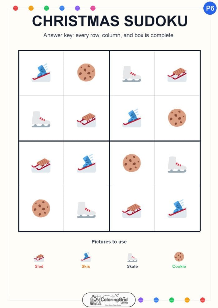 Christmas Sudoku 4x4 Puzzle 006 - ANSWER