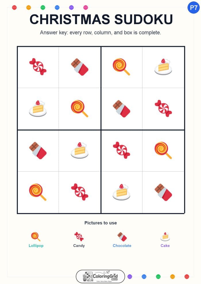Christmas Sudoku 4x4 Puzzle 007 - ANSWER
