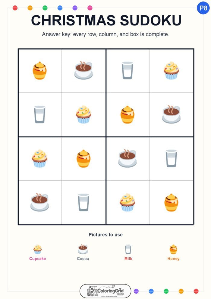 Christmas Sudoku 4x4 Puzzle 008 - ANSWER