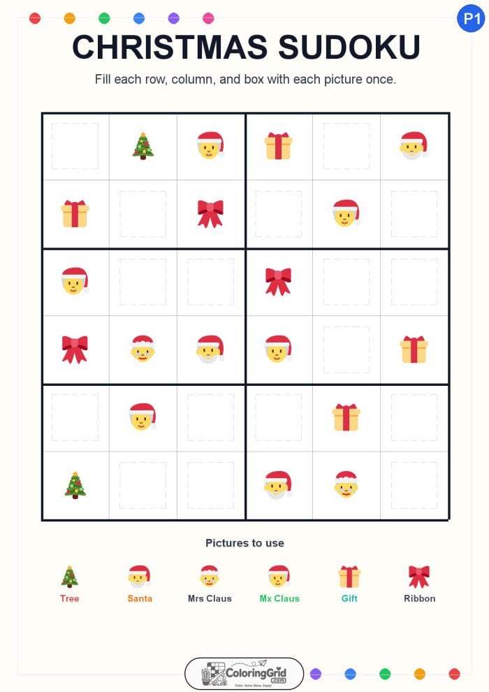 Christmas Sudoku 6x6 Puzzle 001