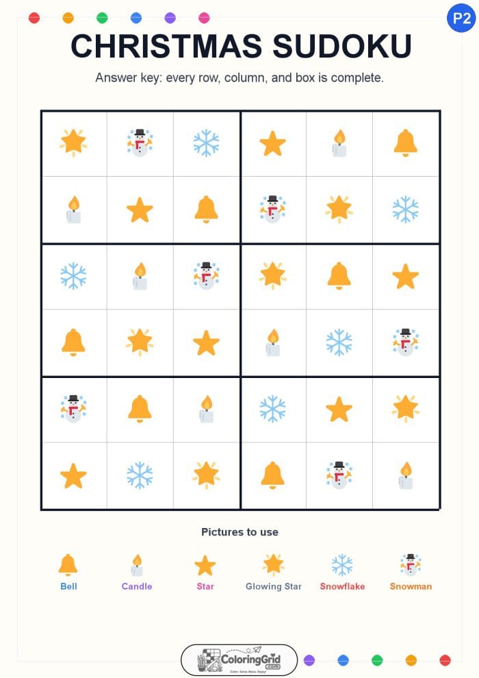 Christmas Sudoku 6x6 Puzzle 002 - ANSWER
