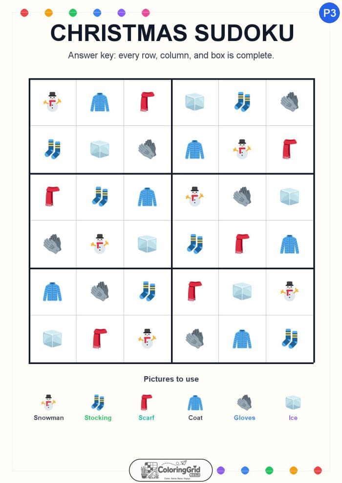 Christmas Sudoku 6x6 Puzzle 003 - ANSWER