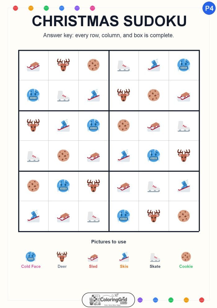 Christmas Sudoku 6x6 Puzzle 004 - ANSWER