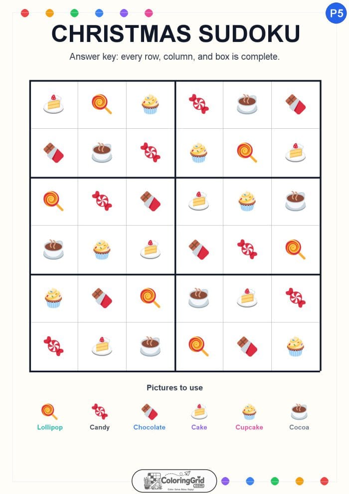 Christmas Sudoku 6x6 Puzzle 005 - ANSWER