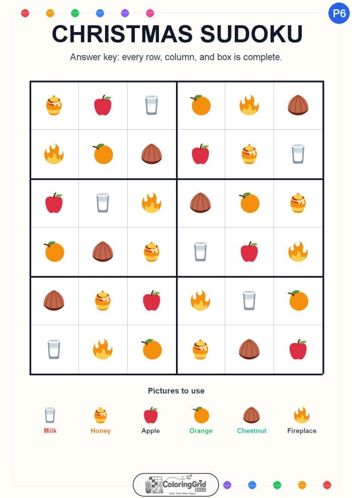 Christmas Sudoku 6x6 Puzzle 006 - ANSWER