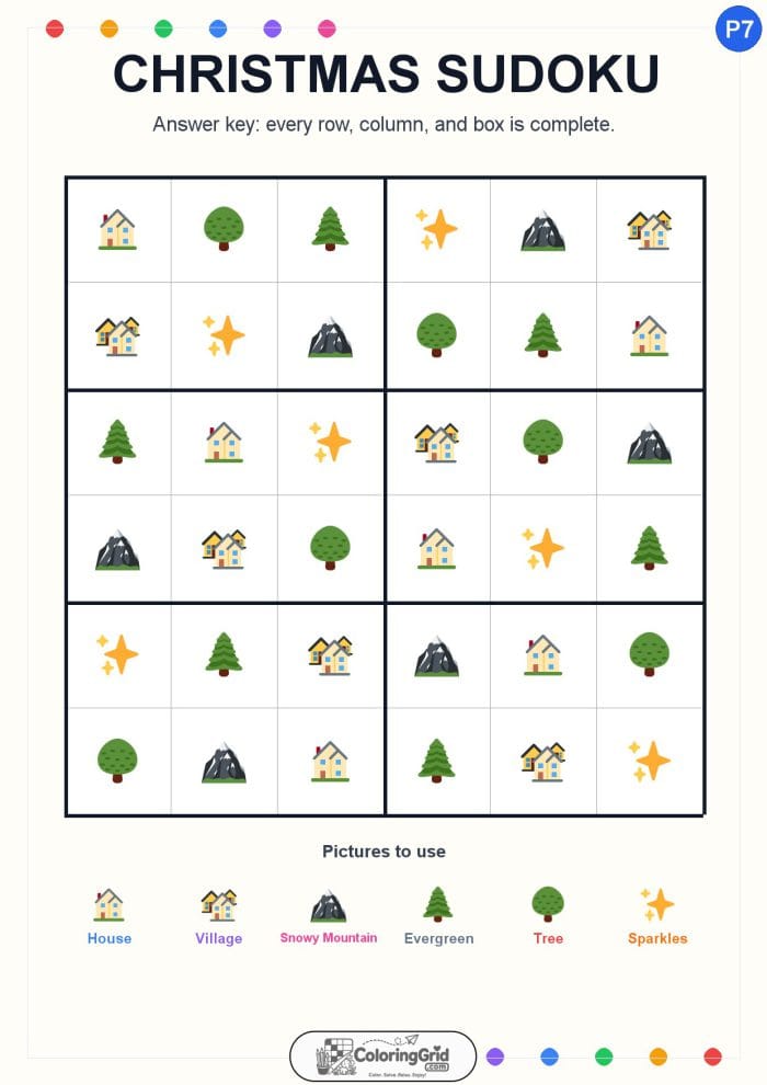 Christmas Sudoku 6x6 Puzzle 007 - ANSWER