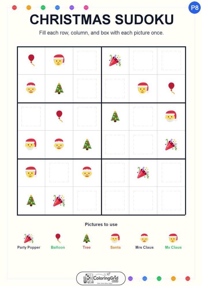 Christmas Sudoku 6x6 Puzzle 008