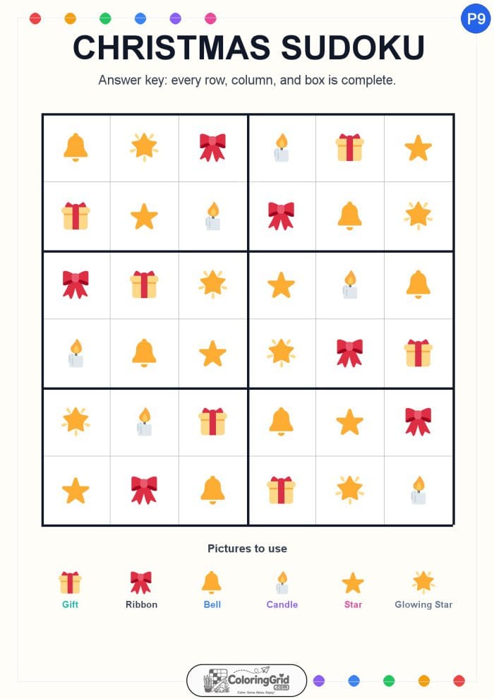 Christmas Sudoku 6x6 Puzzle 009 - ANSWER