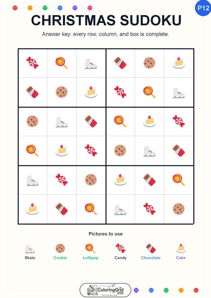 Christmas Sudoku 6x6 Puzzle 012 - ANSWER