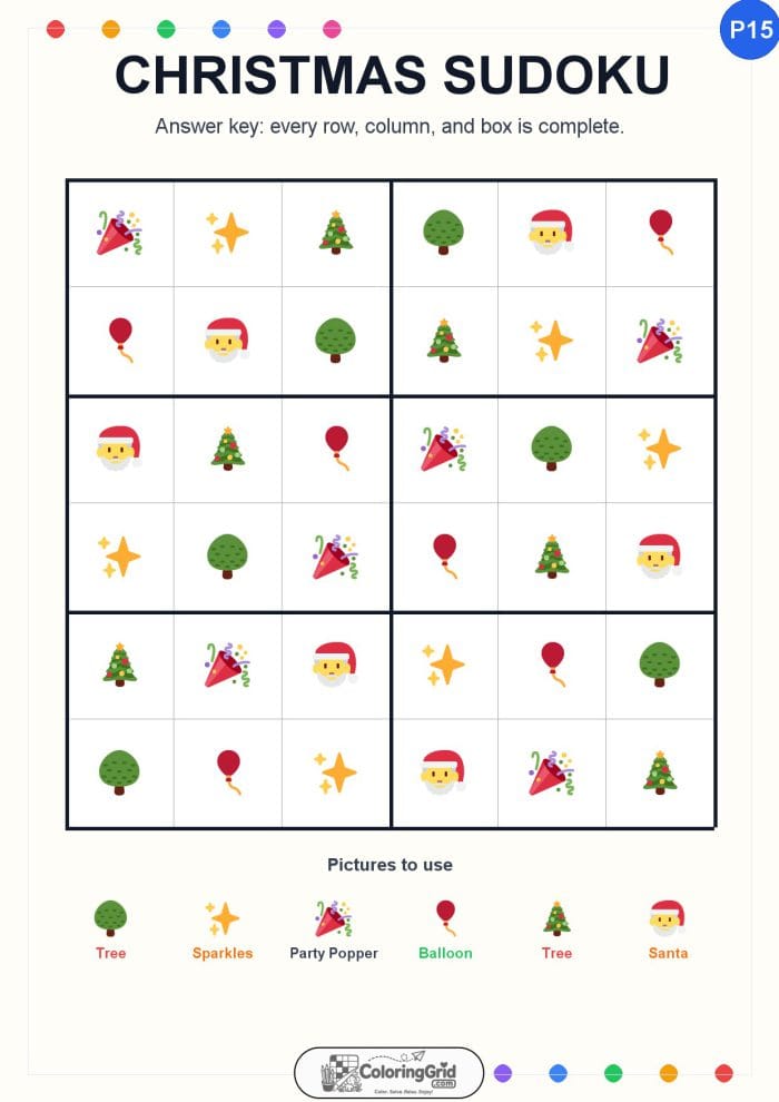 Christmas Sudoku 6x6 Puzzle 015 - ANSWER