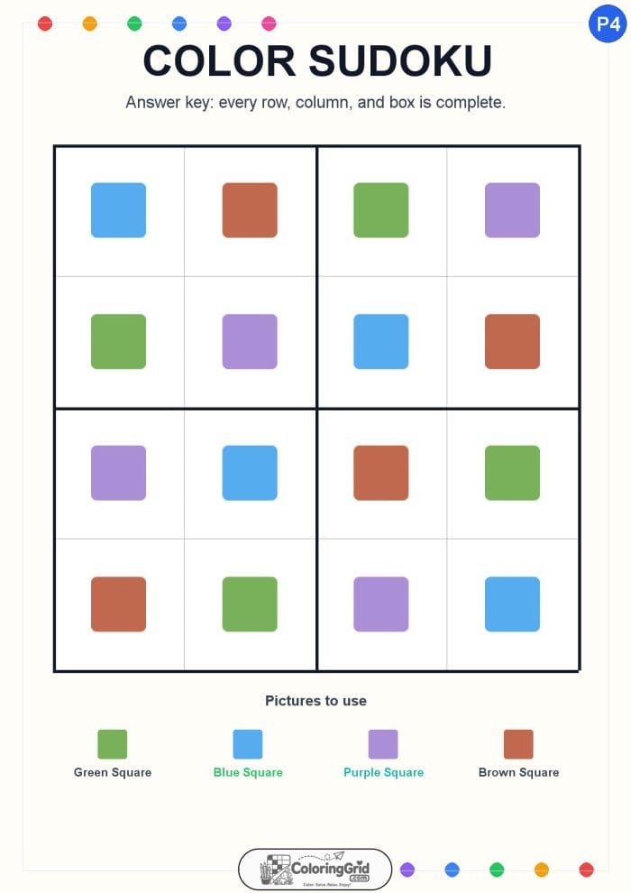 Color Sudoku 4x4 Puzzle 004 - ANSWER