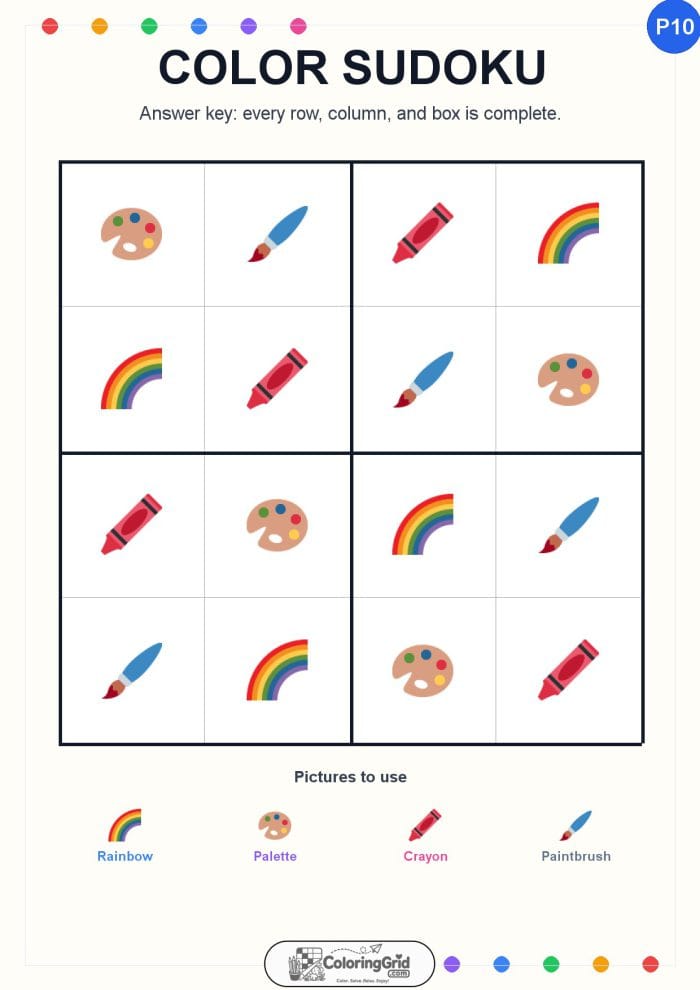 Color Sudoku 4x4 Puzzle 010 - ANSWER