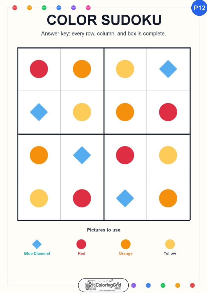 Color Sudoku 4x4 Puzzle 012 - ANSWER